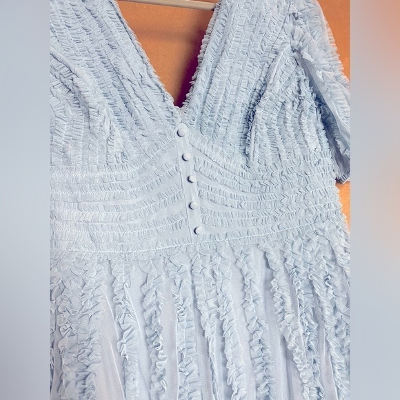 Mac Duggal 8050 Puff Sleeve Ruffle Aline Gown French Blue - Picture 8 of 12